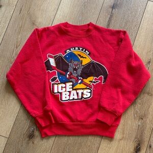 Vintage Austin Ice Bats Boys Youth Sz M Red Pullover Sweatshirt 90s